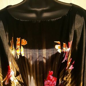 Tahari Silky Brown Pink Floral Poncho Blouse Top